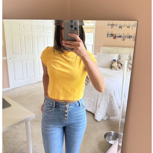 Vintage Limited America Baby Tee/ Crop Top Yellow Small - Picture 1 of 5